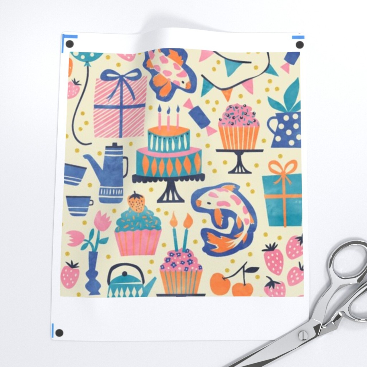 Party Pink Cupcake Birthday Balloon Pastel Candles Strawberry Cake Carp Surprise Koi Custom Printed Fabric by Spoonflower Various Fabrics by the Yard or Fat Quarter